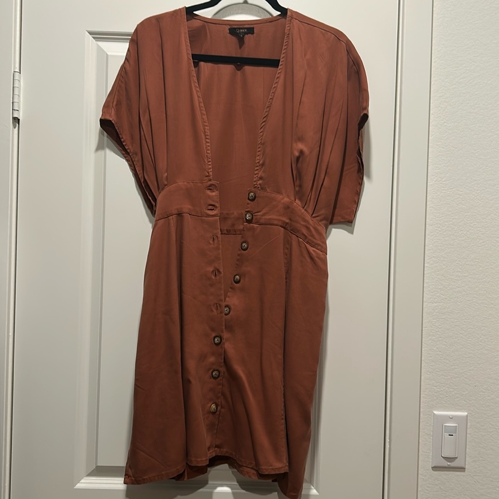 Quince Vintage Wash Tencel Button Front Dress In Terracotta Brown Size L